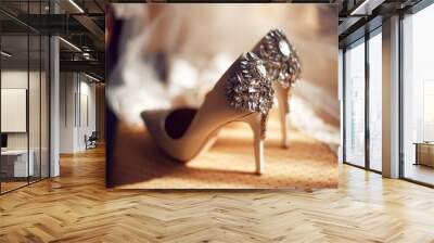 wedding concept. bride's shoes and veil Wall mural