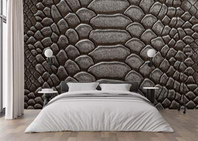 Beautiful dark gray python skin, reptile skin texture, snake skin close-up as a background. Wall mural