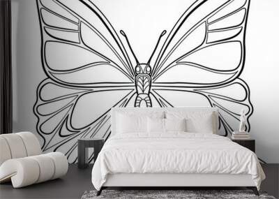 Butterfly coloring page for children and adults. Hand drawing vector illustration in black outline on a white background Wall mural