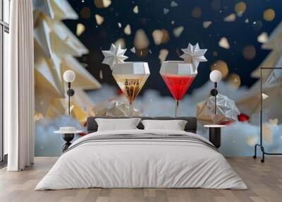 cheers to the holidays: festive toast with sparkling glasses Wall mural