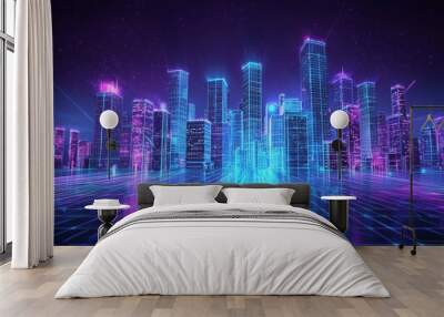 Concept of a Smart Digital City. Future City Concept Concept. Virtual Reality Abstract Digital Buildings. Modern Technology Modern Illustration. Wall mural