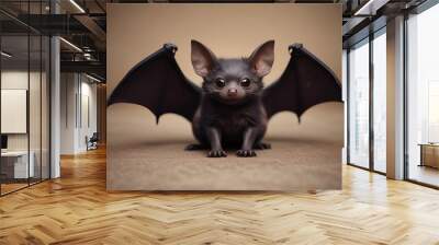 cute bat on beige background with copy space, halloween concept Wall mural