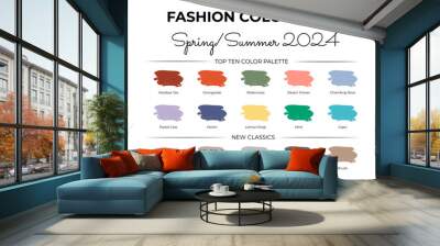 Fashion Color Trend Spring - Summer 2024. Trendy colors palette guide. Fabric swatches with color names. Easy to edit vector template for your creative designs. Wall mural