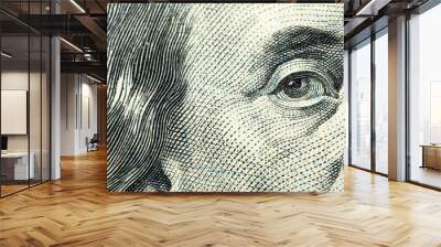 Hundred dollar bill close up. Beautiful original cash flow. One hundred bucks as a background on a long banner in high resolution. Wall mural