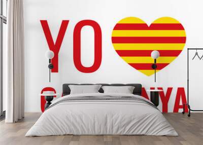 I Love Catalonia in Spanish. Senyera flag in shape of heart. Vector template for typography poster, banner, flyer, greeting card, shirt design, etc. Wall mural