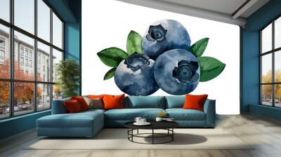 Juicy watercolor blueberries. Vector Illustration for a cookbook, ingredients of recipes, advertising, cards for children and botanical magazines. Natural and organic. Wall mural