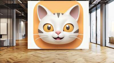 Cute 3D cat emoji with joyful expression on bright orange background for digital use Wall mural