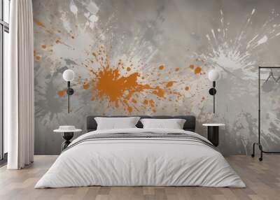 Dynamic abstract splashes of orange and gray paint on a textured background, vibrant artistic expression, copy space Wall mural