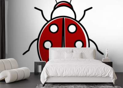 Stylized illustration of a ladybug with red body and white spots, playful design Wall mural