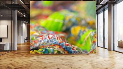 Multicolored corrugated fabric as a background. Lightweight material for scarves and summer wear. Wall mural