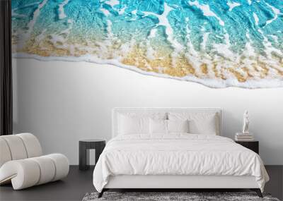 Blue sea wave tide pattern on white background isolated closeup top view, turquoise ocean water surf texture, summer holidays frame border, tropical vacation backdrop, travel banner design, copy space Wall mural