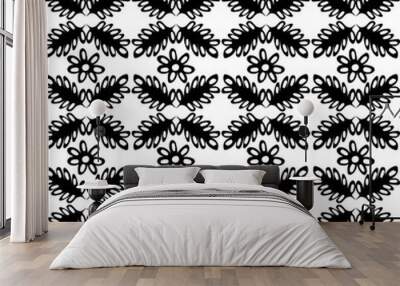 Original seamless black and white floral pattern in doodle style Wall mural