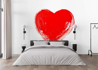 Red heart on a white isolated background painted with paints and a brush. The concept of valentine's day. Painting of big red heart over white background. Wall mural