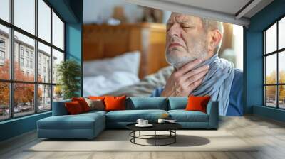 Sick Male Patient with Thyroid Cancer and Sore Throat Seeking Treatment for Allergy and Flu Symptoms Wall mural