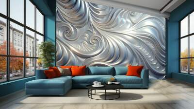 Swirling metallic silver abstract design background Wall mural