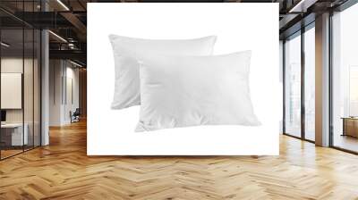 Two white pillows isolated, pillows on a white background, two pillows piled against white background. Top view. Wall mural