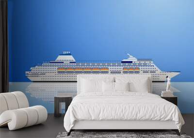 Vector illustration of a white ocean liner on a blue background. Wall mural