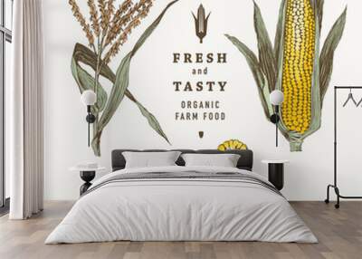 Corn on the cob vintage design set Wall mural