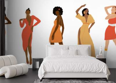 Set of stylish abstract women in dress. Collection of diversity elegant faceless female. Modern minimal vector illustration isolated on white background. Wall mural