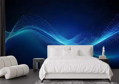 Blue digital stream in the form of waves on a dark background. Wall mural