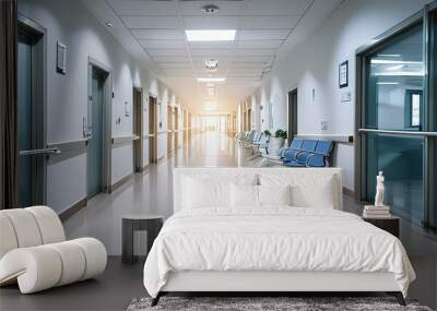 Empty health modern corridor interior care clinical medicine hospital hall room clean  Wall mural