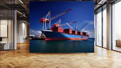 Industrial Shipping Yard with Cranes Loading Cargo onto Large Ship for International Business Transportation Operations  Wall mural