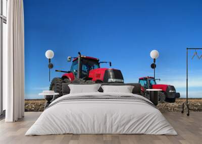 Two tractor cultivating the land Wall mural