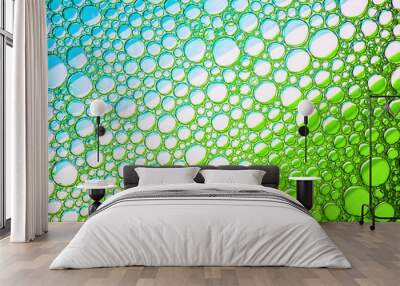 Abstract green bubbles texture. Foam bubbles macro background. Wall mural