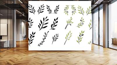 Olive brunch set. Digital illustration Wall mural