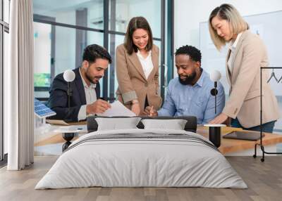 multiracial business people meeting to agree on cooperation,making decision on renewable energy project in the future in the office room Wall mural