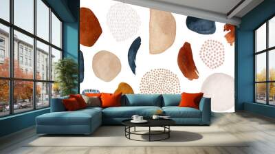 abstract elements. terracotta, blue, orange, blush, pink, ivory, beige watercolor illustration and g Wall mural