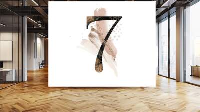 Abstract Textured Gold & Dark Number - digit 7 seven. Blush, beige collection for wedding invites decoration, posters, wallpapers, cards, birthdays & other concept ideas. Wall mural