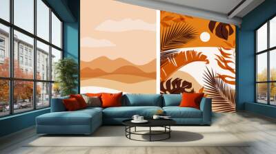 Collection of contemporary abstract art posters. Paper cut male & female, abstract & floral collages, landscape scenes. Design for social media, wallpapers, postcards, prints, romance. Wall mural