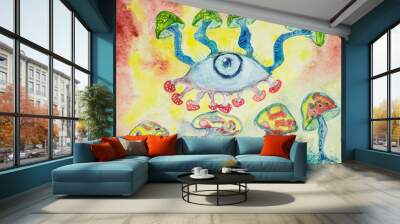 The trippy third eye. The dabbing technique near the edges gives a soft focus effect due to the altered surface roughness of the paper. Wall mural