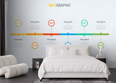 Colorful diagram, infographic template. Timeline with 6 steps. Circle workflow process for business. Vector design. Wall mural