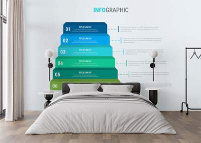 Infographic template. 6 options stairs design with beautiful colors. Vector timeline elements for presentations. Wall mural