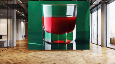 A glass of red juice on a green stone background, marble, jade. banner Wall mural