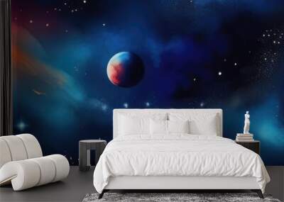 Banner. Space background. A colorful cosmos with stardust and the Milky Way. A magical colored galaxy. Watercolor illustration. Wall mural