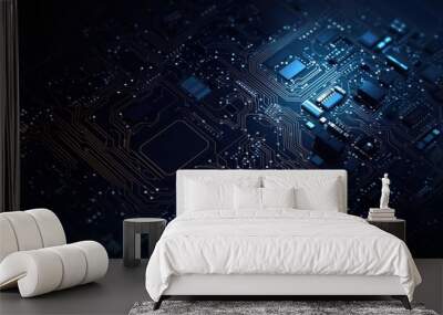 Motherboard digital chip. Technology science background. Circuit board. Central Computer Processors CPU concept. . Technology background. Wall mural