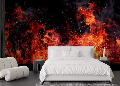 Texture of fire on a black background. Wall mural