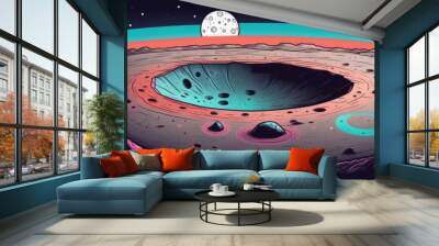 View of lunar surface, craters, space, planet, Mars. Space background. Illustration. Wall mural