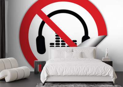  no headphones icon. no listening music icon. The red circle prohibiting sing  Wall mural