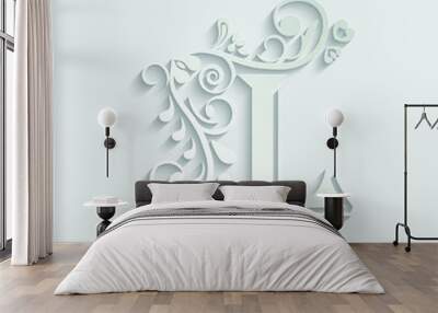 Paper letter L. Black flower alphabet.  Beautiful capital letters with shadow Wall mural