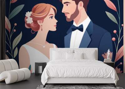 bride and groom on wedding day Wall mural