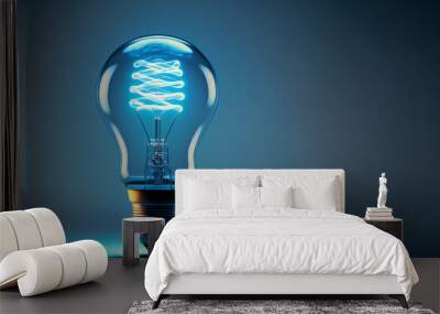 Energy saving, simple light bulb on a blue background,ai generated Wall mural