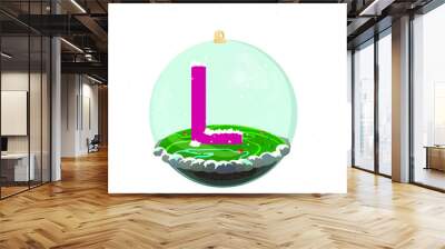 L, vector christmas snowy letter, winter font, snow glass ball Wall mural