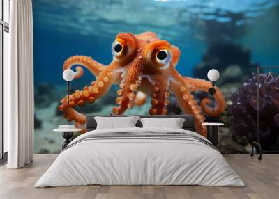 orange octopus in the sea,ai generated Wall mural