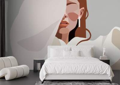 woman covers her face Wall mural