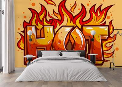 Word “hot” font in red orange color. Vector illustration Wall mural