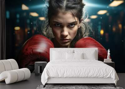 young female boxer in action,ai generated Wall mural